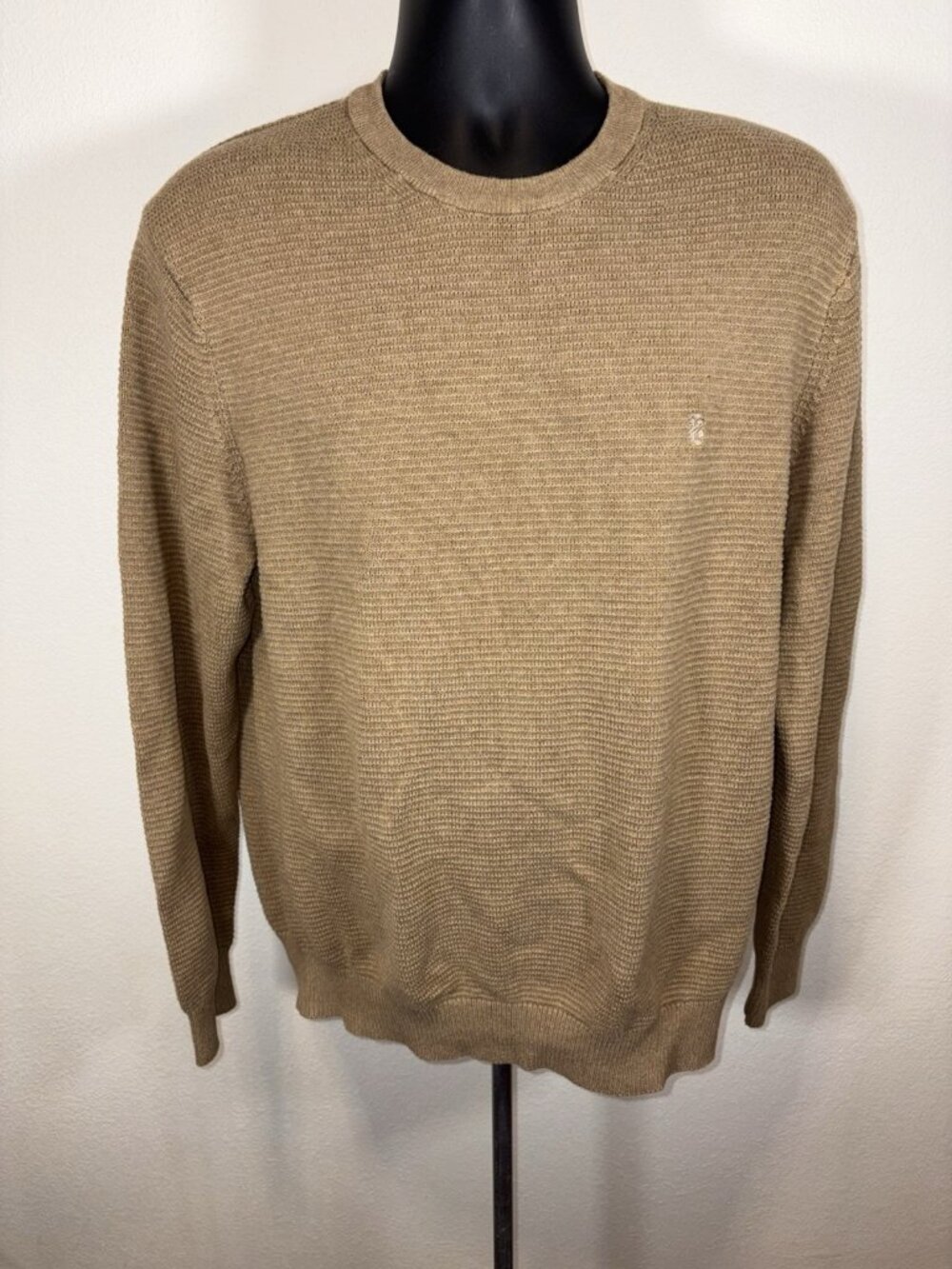 Izod Sweater Heavy Knit Men XL Pullover Tan Crew Neck 100% Cotton